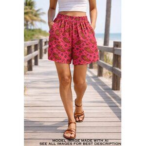 Vintage Judy Knapp Chino Shorts S Elastic Waist Pockets Paisley Cotton Resort